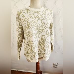 Tahari Thick Knit Floral Sweater • Cream & Sage Green • Fits Large Maybe XL